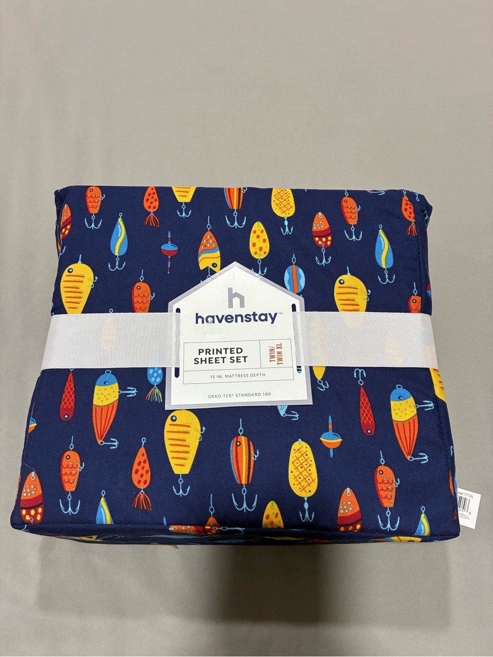Havenstay Twin Twin XL Fishing Lures Print 3 Piece Sheet Set 15” Mattress Depth